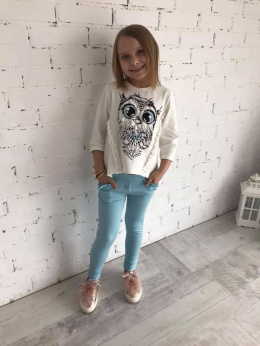 Komplet LOVE SÓWKA - bluzka z aplikacją i legginsy z falbankami