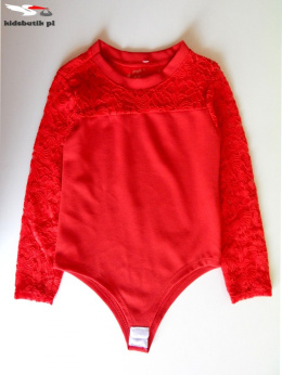 Body with long sleeves and lace - red