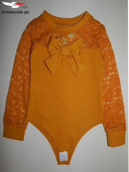 Body with long sleeves, lace and bow - honey