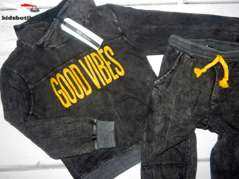 Dekatyzowany dres/komplet GOOD VIBES czarny jeans Dekatyzowany dres/komplet GOOD VIBES czarny jeans