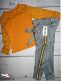 Elegancko sportowe spodnie w pepitkę z ozdobnym lampasem i kokardą