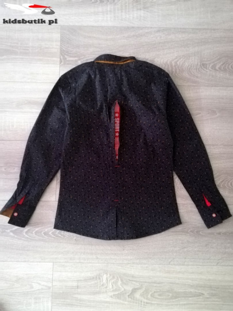 Elegancka czarna koszula w musztardowy deseń z taśmą na plecach Elegancka czarna koszula w musztardowy deseń z taśmą na plecach