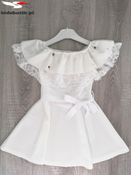 Elegancka sukienka HISZPANKA z koronką i perełkami - biała