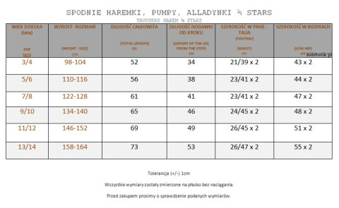 Spodnie haremki pumpy alladynki 3/4 STARS Spodnie haremki pumpy alladynki 3/4 STARS