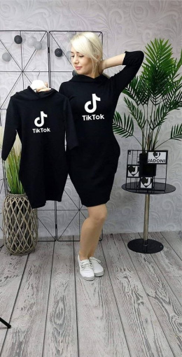 TRACKSUIT DRESS WITH TIK TOK hood and 3/4 sleeves
