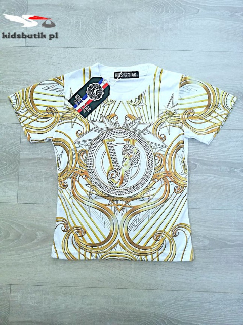 T shirt GOLD ORNAMENTS w stylu VERSACE ćwieki - biały