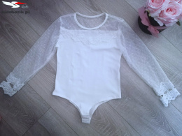 Bodysuit with tulle and guiur - white