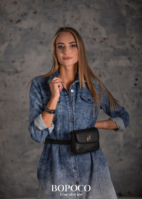 Dekatyzowana sukienka szmizjerka jeans (dzianina) - niebieska Dekatyzowana sukienka szmizjerka jeans (dzianina) - niebieska