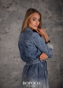 Dekatyzowana sukienka szmizjerka jeans (dzianina) - niebieska