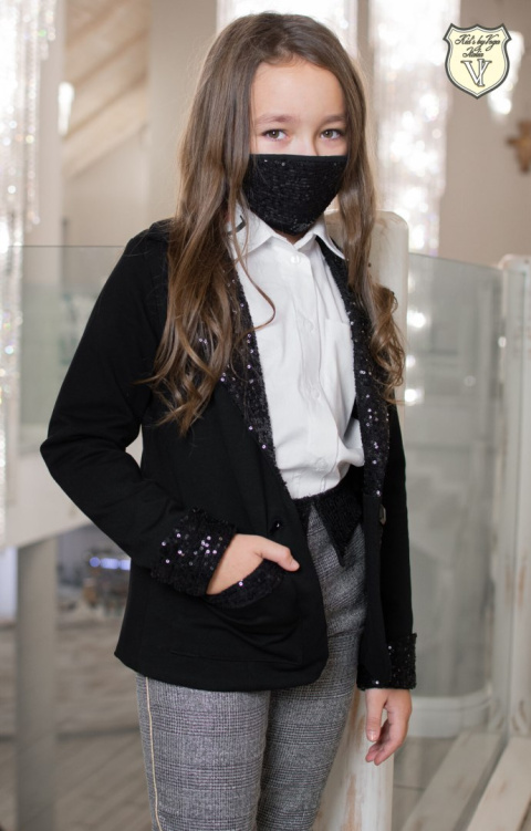 Maseczka czarny cekin z logo Maseczka czarny cekin z logo