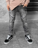 Spodnie jeansowe dekatyzowane z kieszeniami - grafit