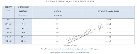 Sukienka z magiczną aplikacją 3D ZŁOTA MINNIE Sukienka z magiczną aplikacją 3D ZŁOTA MINNIE