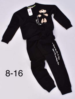 Tracksuit with teddy bear in pocket and inscriptions - black