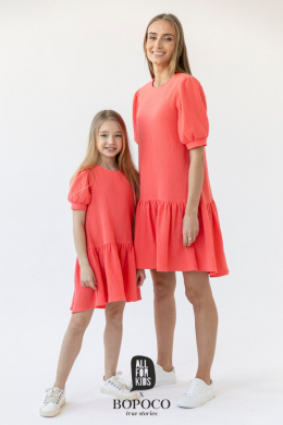 Muslin dress from the collection mom and daughter for daughter - coral