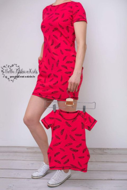 Dress/Tunic for Mom FEATHERS Set Mom & Daughter - coral