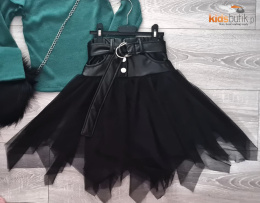 Eco leather skirt combined with tulle