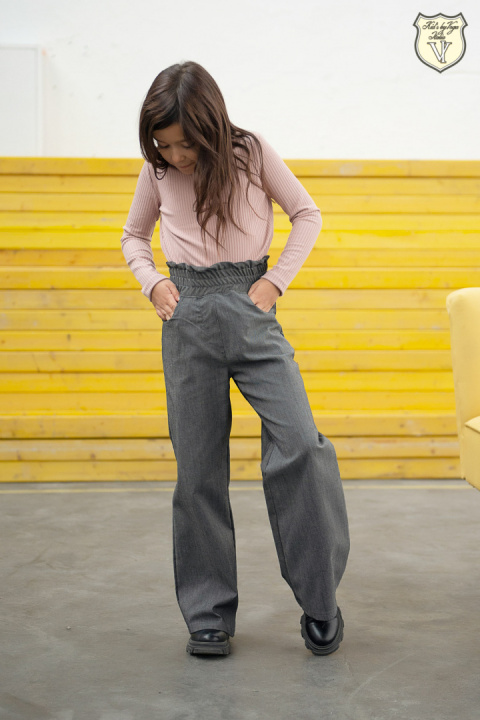 Spodnie jeans szerokie nogawki - szaro czarne Spodnie jeans szerokie nogawki - szaro czarne