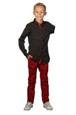 Long cotton CASUAL jeans with adjustable-Burgundy