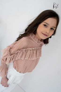 Elegant blouse a'la Spanish with frills and tulle - dirty pink