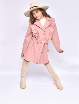Double-row flausz coat with frills - powder pink