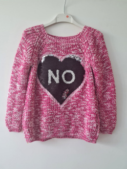 Ciepły sweterek/tunika z aplikacją 3D YES / NO - ciemny róż