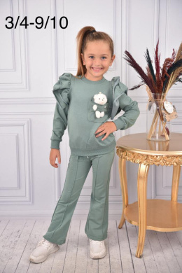 Tracksuit with a teddy bear in your pocket and frills - mint