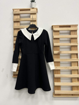Elegant black dress with white collar and cuffs - Wednesday