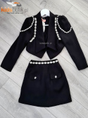 Elegancki garnitur ze spódnicą i łańcuszkami - czarny