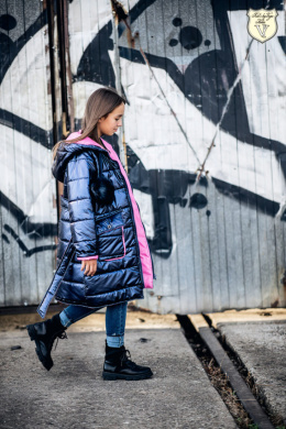 Quilted winter coat VOGA GIRL with pompoms