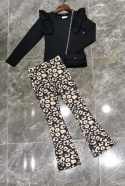 Tkaninowe spodnie dzwony panterka - czarny