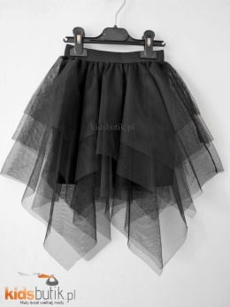 Asymetryczna, kaskadowa spódnica z tiulu - czarna