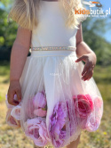 Ekskluzywna wizytowa sukienka kwiatowa 3D - ecru