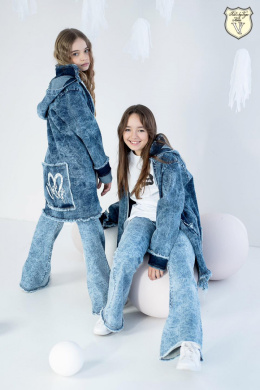 Parka jacket jeans with hood and print