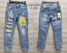 Jeans with abrasions and inscriptions