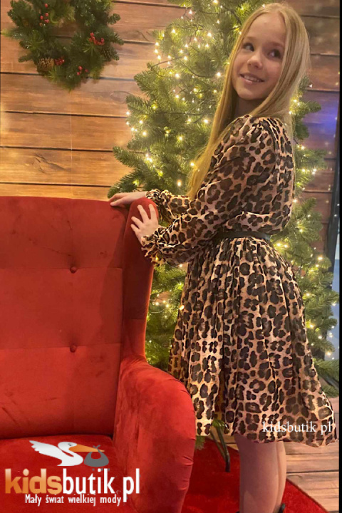 Elegancka sukienka Panterka z paskiem w komplecie Elegancka sukienka Panterka z paskiem w komplecie