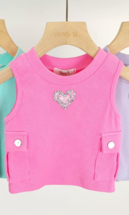 Crop top prążek SERCE kieszenie - róż