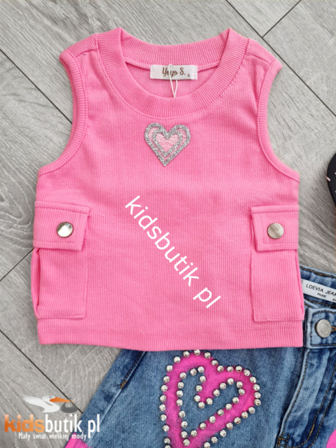 Crop top prążek SERCE kieszenie - róż Crop top prążek SERCE kieszenie - róż