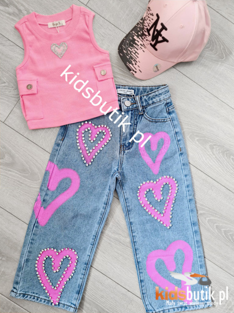 Crop top prążek SERCE kieszenie - róż Crop top prążek SERCE kieszenie - róż