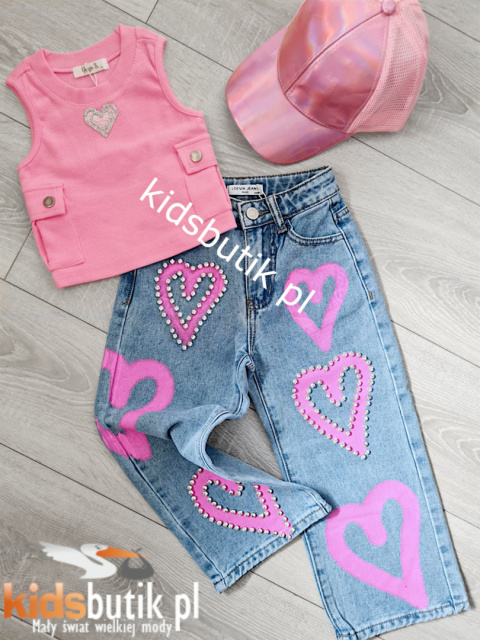 Crop top prążek SERCE kieszenie - róż Crop top prążek SERCE kieszenie - róż