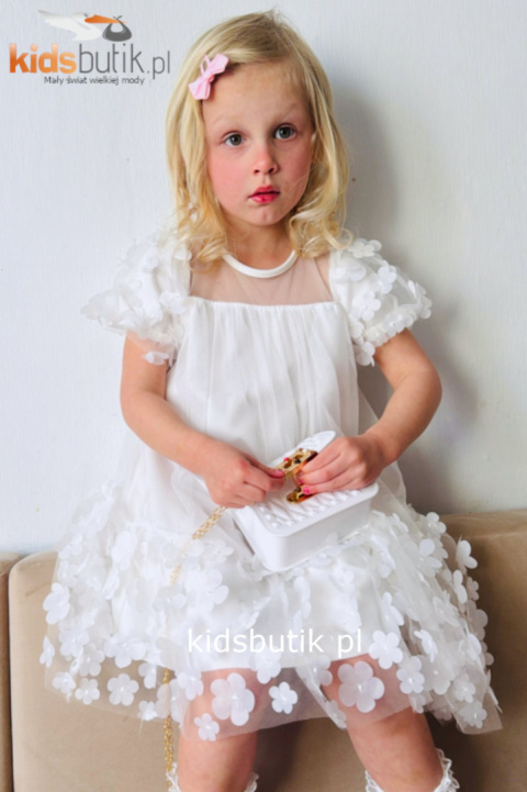 Elegancka sukienka Kwiatuszki - ecru Elegancka sukienka Kwiatuszki - ecru