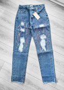 Spodnie jeans boyfriend z przetarciami nakrapiane - niebieskie