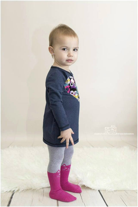 Dresowa tunika a'la jeans z sercem w sówki Dresowa tunika a'la jeans z sercem w sówki